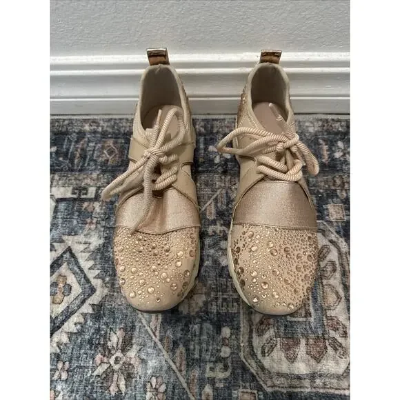 Carvela rose Gold bling studded sneakers size 37 Or Size 6.5 Women’s Beige - Picture 1 of 7